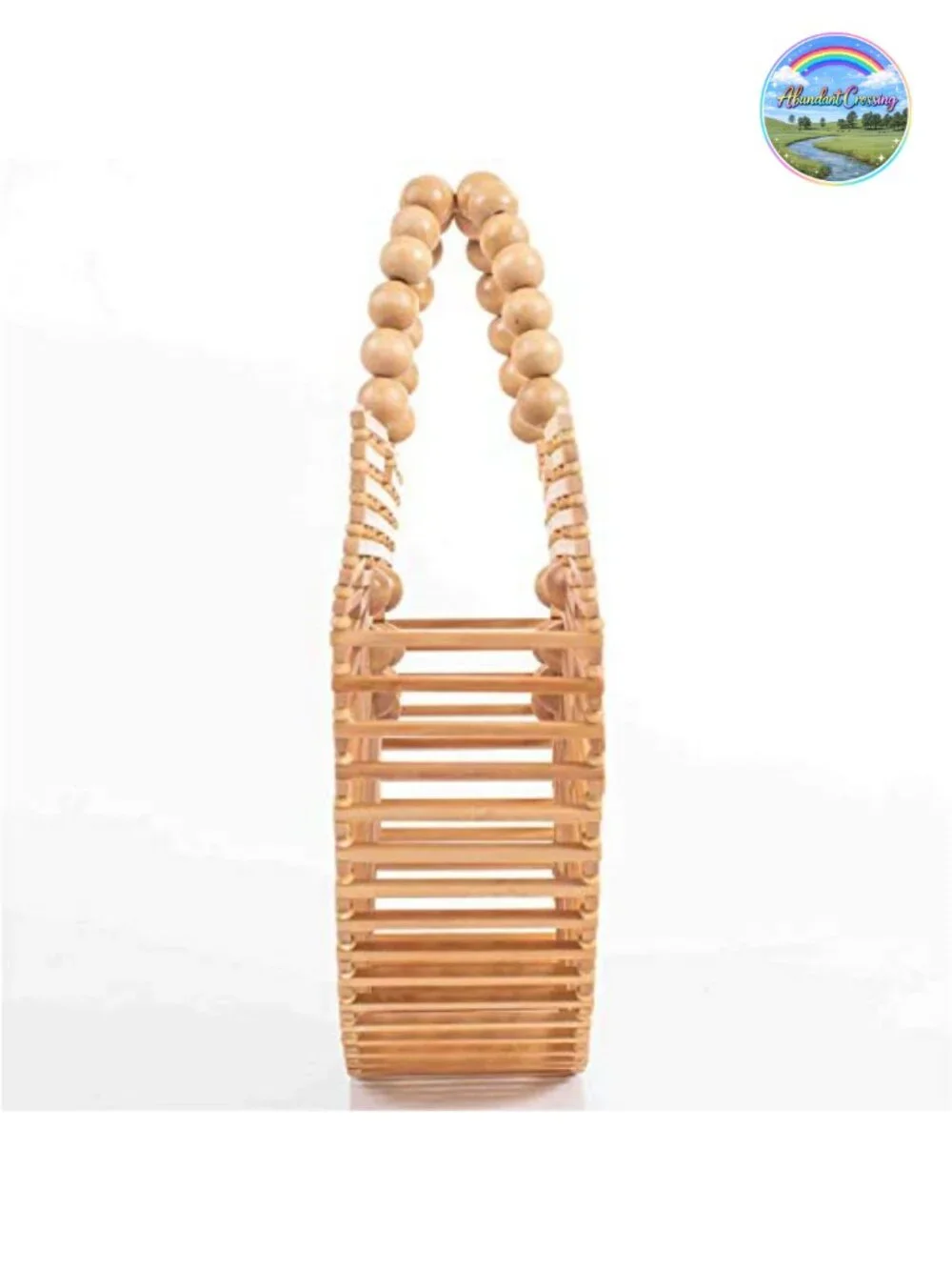 Handmade Bamboo Tote Bag with Wooden Beads Summer Beach Straw Bag